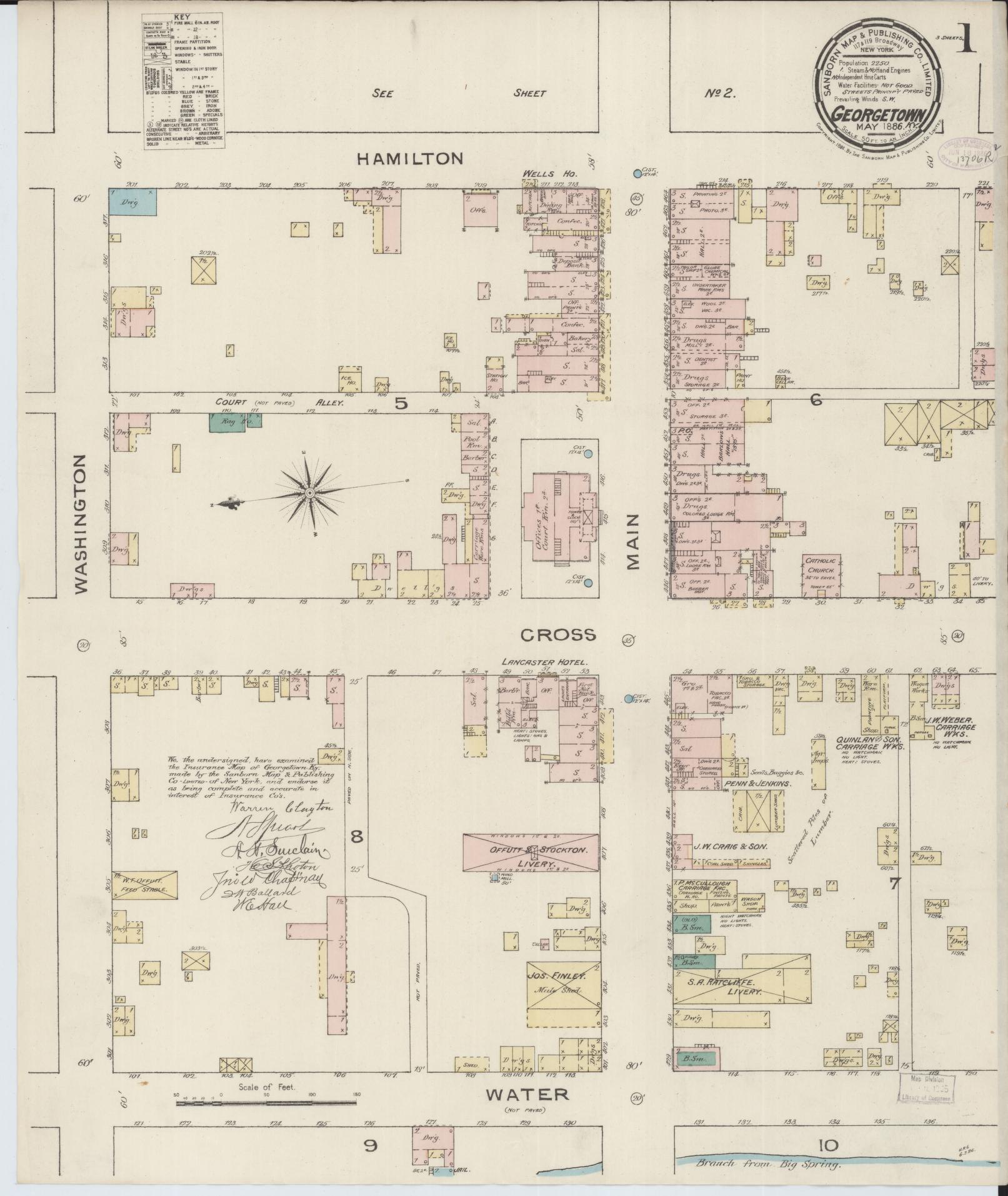 Sanborn Fire Insurance Map from Georgetown, Scott County, Kentucky (1886), Sheet #0001 - Historic Sanborn Fire Insurance Map Print, vintage old map wall art, antique decor, genealogy gift, Kentucky Kentucky map