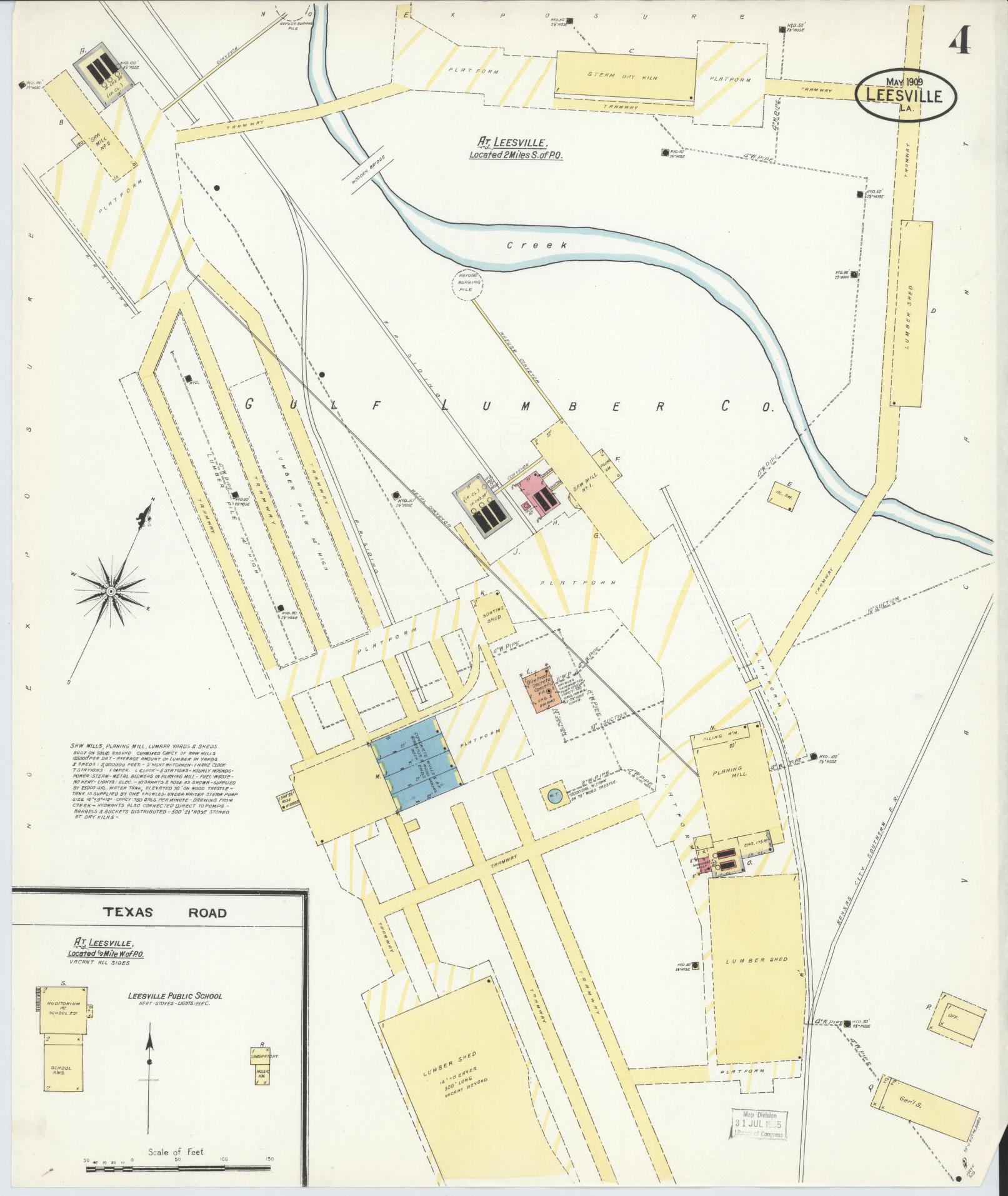 Sanborn Fire Insurance Map from Leesville, Vernon Parish, Louisiana (1909), Sheet #0004 - Historic Sanborn Fire Insurance Map Print, vintage old map wall art, antique decor, genealogy gift, Louisiana Louisiana map