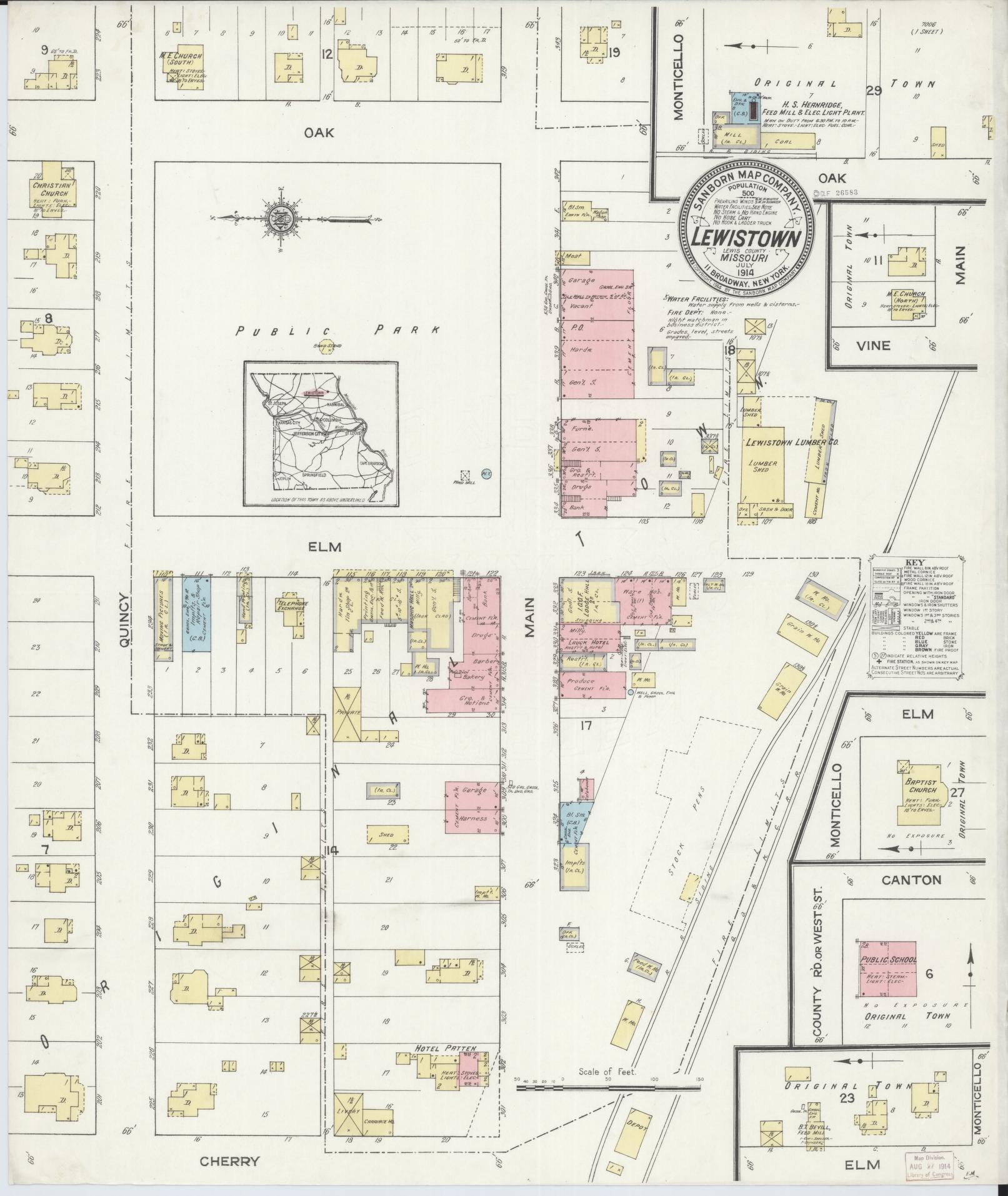 Sanborn Fire Insurance Map from Lewistown, Lewis County, Missouri. (1914) – Historic Sanborn Fire Insurance Map Print