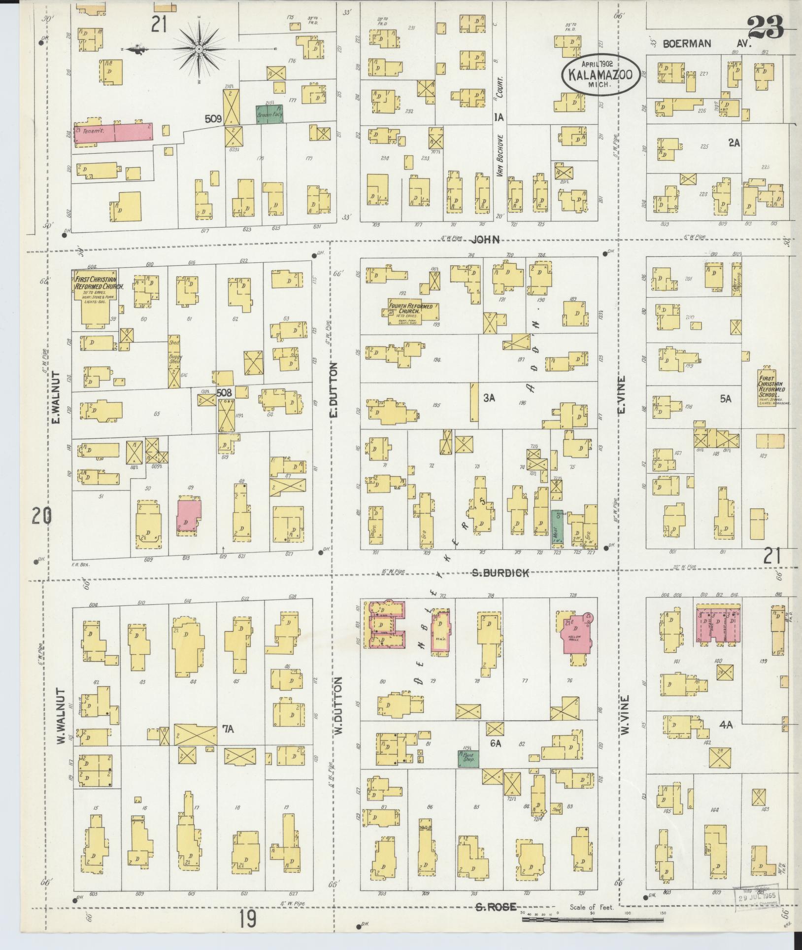 Sanborn Fire Insurance Map from Kalamazoo, Kalamazoo County, Michigan (1902), Sheet #0023 - Complete Map Set gallery image, historic Sanborn map, vintage wall art, Michigan Michigan