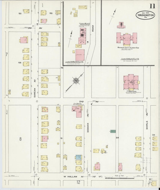 Sanborn Fire Insurance Map from Washington, Washington County, Pennsylvania (1909), Sheet #0011 - Historic Sanborn Fire Insurance Map Print, vintage old map wall art, antique decor, genealogy gift, Pennsylvania Pennsylvania map