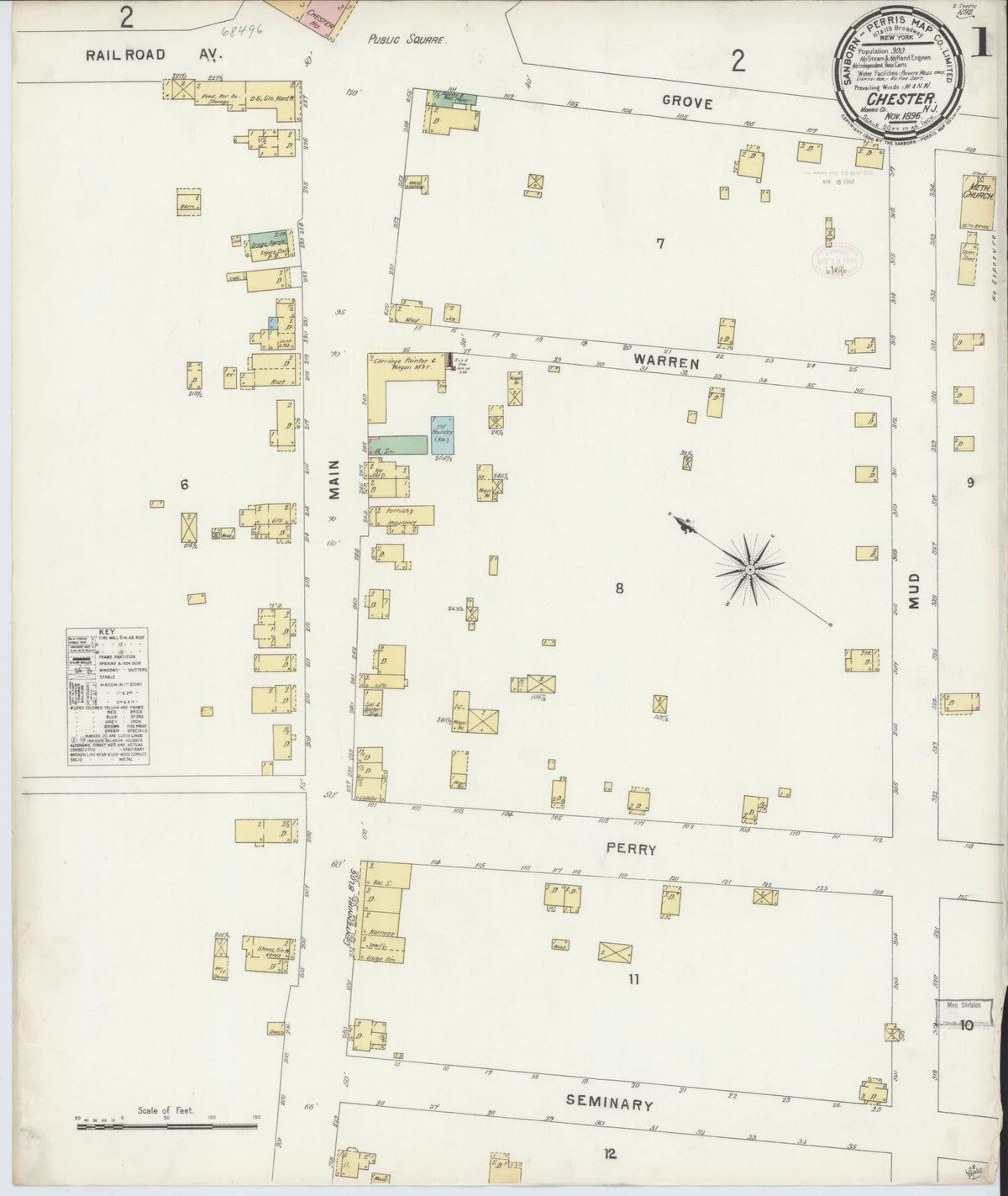 Sanborn Fire Insurance Map from Chester, Morris County, New Jersey (1896), Sheet #0001 - Historic Sanborn Fire Insurance Map Print, vintage old map wall art, antique decor, genealogy gift, New Jersey New Jersey map