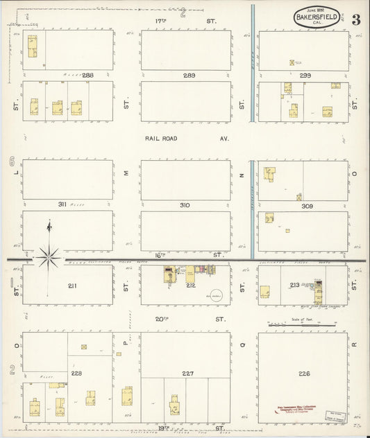 Sanborn Fire Insurance Map from Bakersfield, Kern County, California (1892), Sheet #0003 - Historic Sanborn Fire Insurance Map Print, vintage old map wall art, antique decor, genealogy gift, California California map