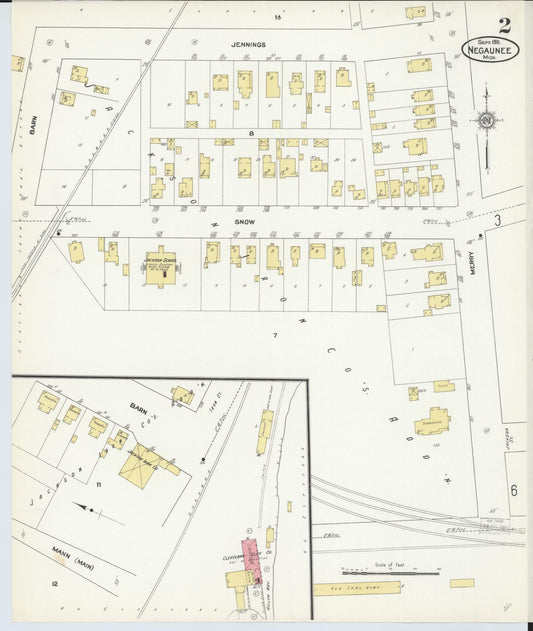 Sanborn Fire Insurance Map from Negaunee, Marquette County, Michigan (1911), Sheet #0002 - Historic Sanborn Fire Insurance Map Print, vintage old map wall art, antique decor, genealogy gift, Michigan Michigan map
