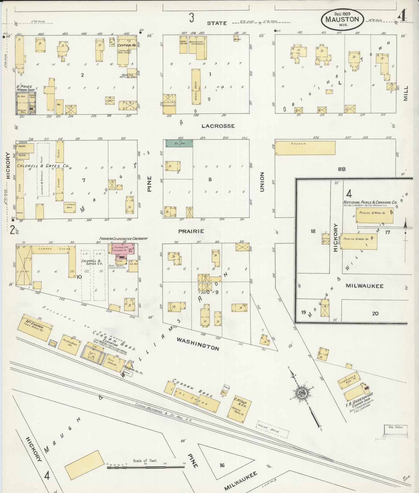 Sanborn Fire Insurance Map from Mauston, Juneau County, Wisconsin (1909), Sheet #0004 - Complete Map Set gallery image, historic Sanborn map, vintage wall art, Wisconsin Wisconsin