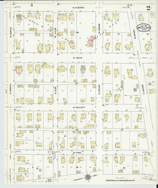 Sanborn Fire Insurance Map from Mount Gilead, Morrow County, Ohio (1910), Sheet #0002 - Historic Sanborn Fire Insurance Map Print, vintage old map wall art, antique decor, genealogy gift, Ohio Ohio map