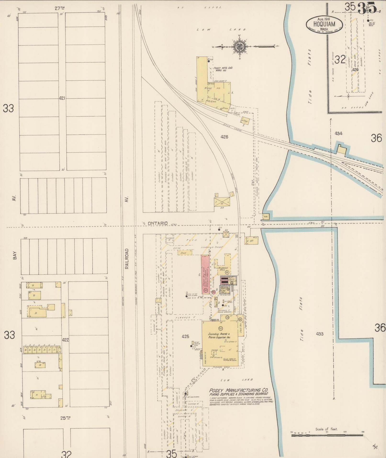 Sanborn Fire Insurance Map from Hoquiam, Grays Harbor County, Washington (1916), Sheet #0035 - Complete Map Set gallery image, historic Sanborn map, vintage wall art, Washington Washington