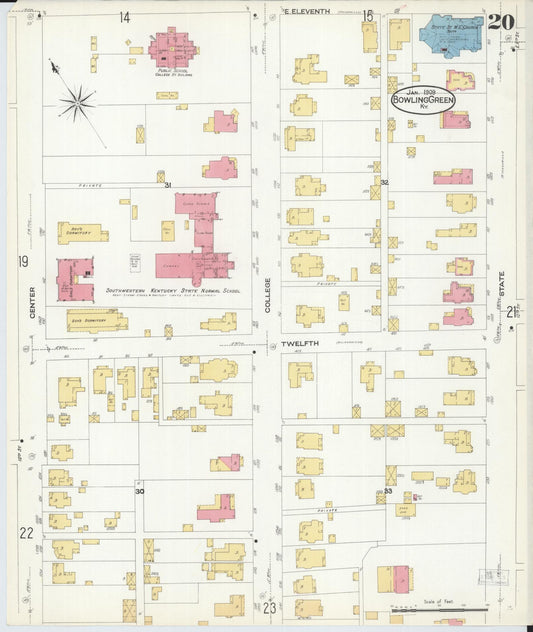Sanborn Fire Insurance Map from Bowling Green, Warren County, Kentucky (1909), Sheet #0020 - Historic Sanborn Fire Insurance Map Print, vintage old map wall art, antique decor, genealogy gift, Kentucky Kentucky map