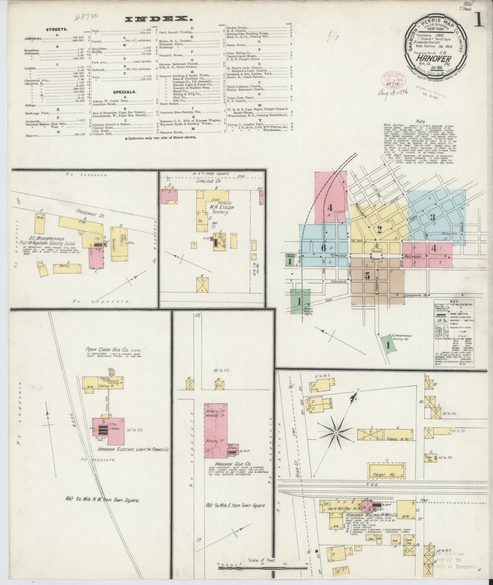 Sanborn Fire Insurance Map from Hanover, York County, Pennsylvania. (1896) – Historic Sanborn Fire Insurance Map Print