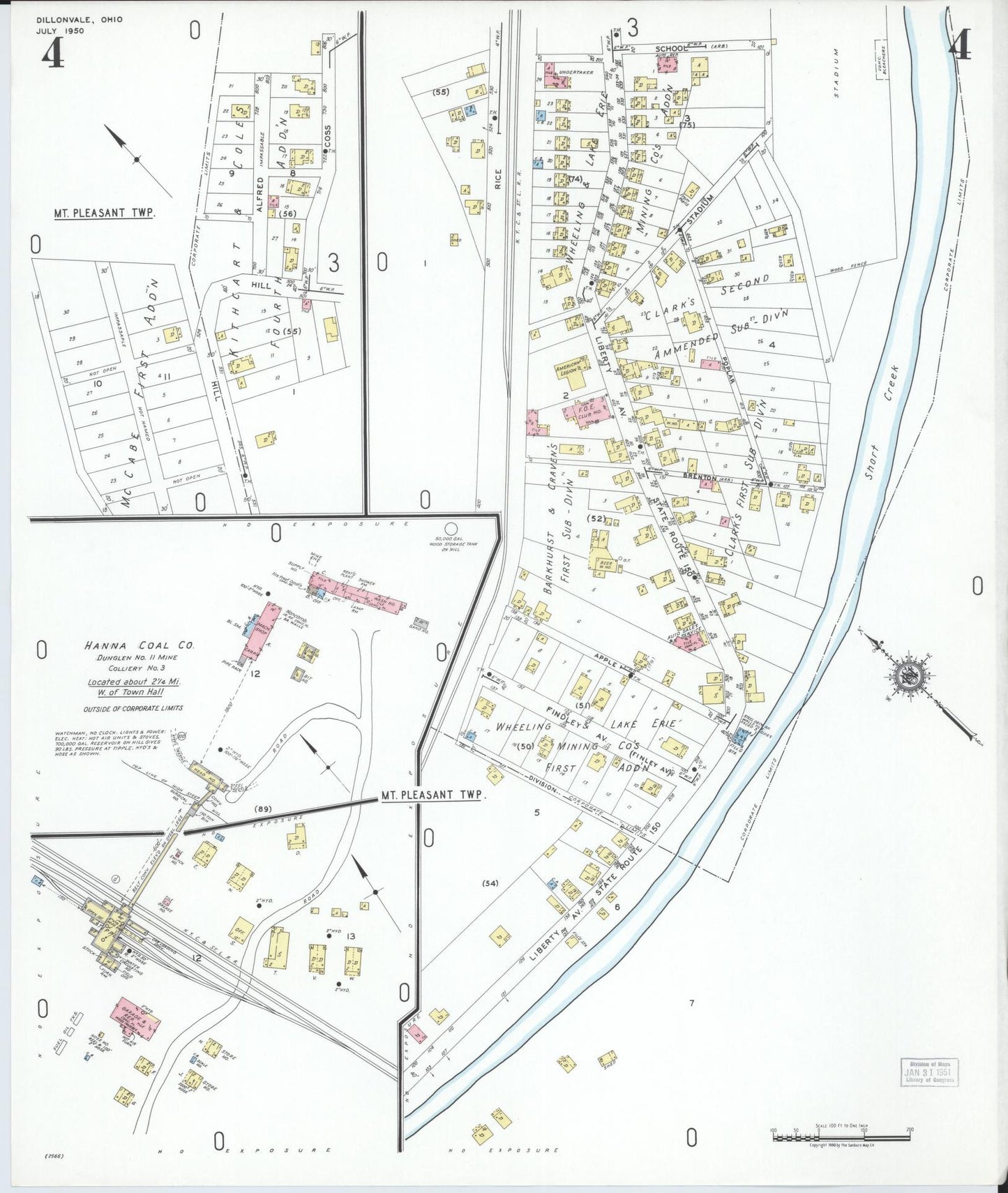 Sanborn Fire Insurance Map from Dillonvale, Jefferson County, Ohio (1950), Sheet #0004 - Historic Sanborn Fire Insurance Map Print, vintage old map wall art, antique decor, genealogy gift, Ohio Ohio map