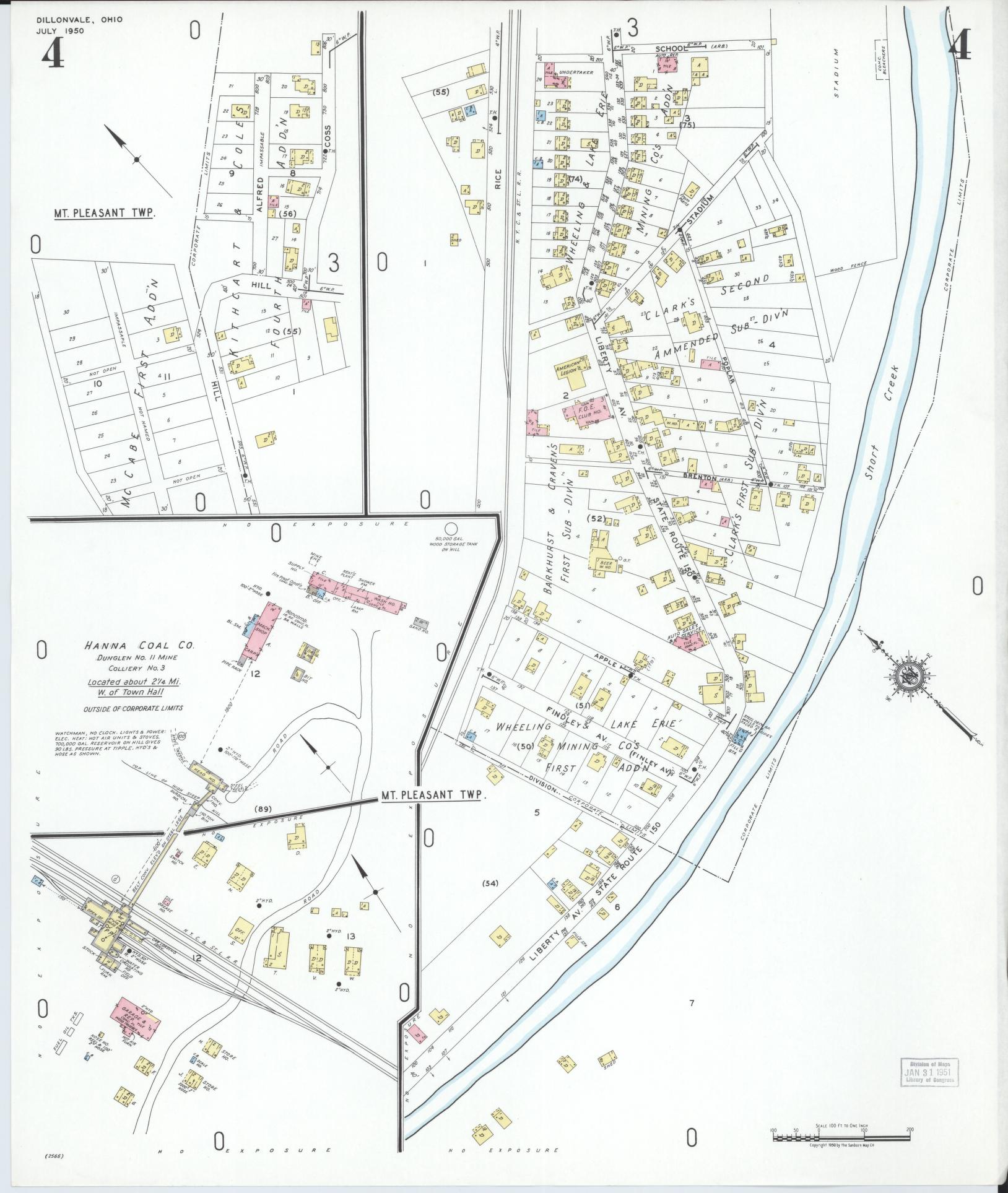 Sanborn Fire Insurance Map from Dillonvale, Jefferson County, Ohio (1950), Sheet #0004 - Historic Sanborn Fire Insurance Map Print, vintage old map wall art, antique decor, genealogy gift, Ohio Ohio map