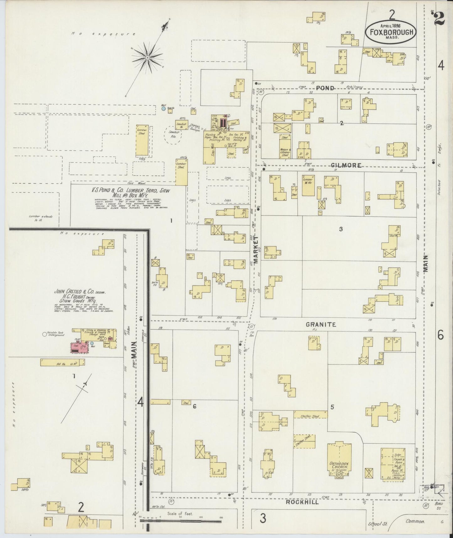 Sanborn Fire Insurance Map from Foxboro, Norfolk County, Massachusetts (1898), Sheet #0002 - Complete Map Set gallery image, historic Sanborn map, vintage wall art, Massachusetts Massachusetts