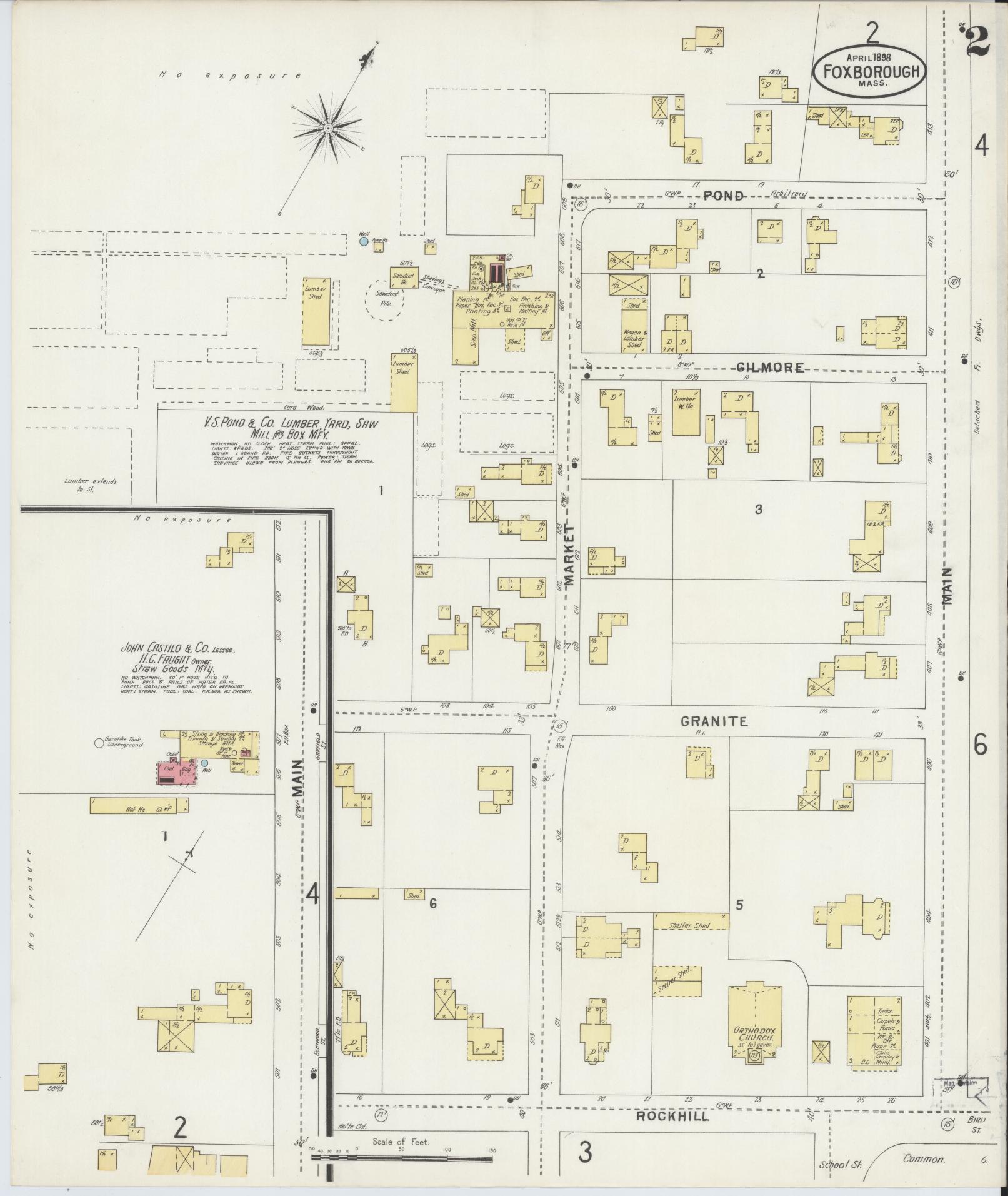 Sanborn Fire Insurance Map from Foxboro, Norfolk County, Massachusetts (1898), Sheet #0002 - Complete Map Set gallery image, historic Sanborn map, vintage wall art, Massachusetts Massachusetts