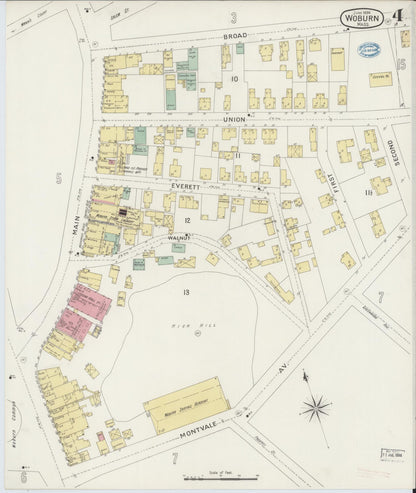 Sanborn Fire Insurance Map from Woburn, Middlesex County, Massachusetts (1894), Sheet #0004 - Historic Sanborn Fire Insurance Map Print, vintage old map wall art, antique decor, genealogy gift, Massachusetts Massachusetts map