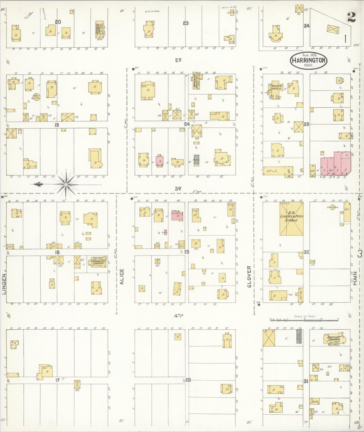 Sanborn Fire Insurance Map from Harrington, Lincoln County, Washington (1905), Sheet #0002 - Complete Map Set gallery image, historic Sanborn map, vintage wall art, Washington Washington