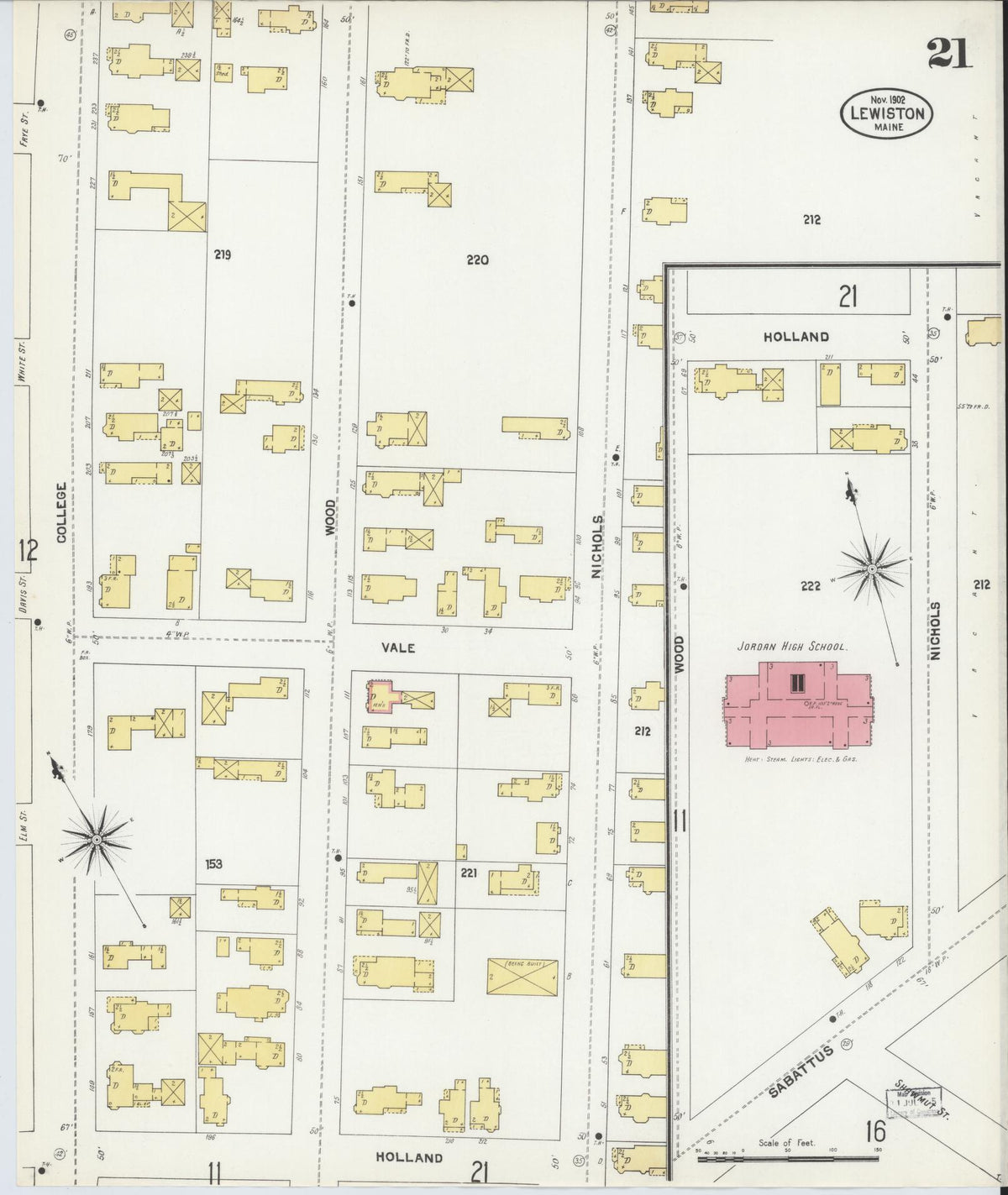 Sanborn Fire Insurance Map from Lewiston, Androscoggin County, Maine (1902), Sheet #0021 - Complete Map Set gallery image, historic Sanborn map, vintage wall art, Maine Maine