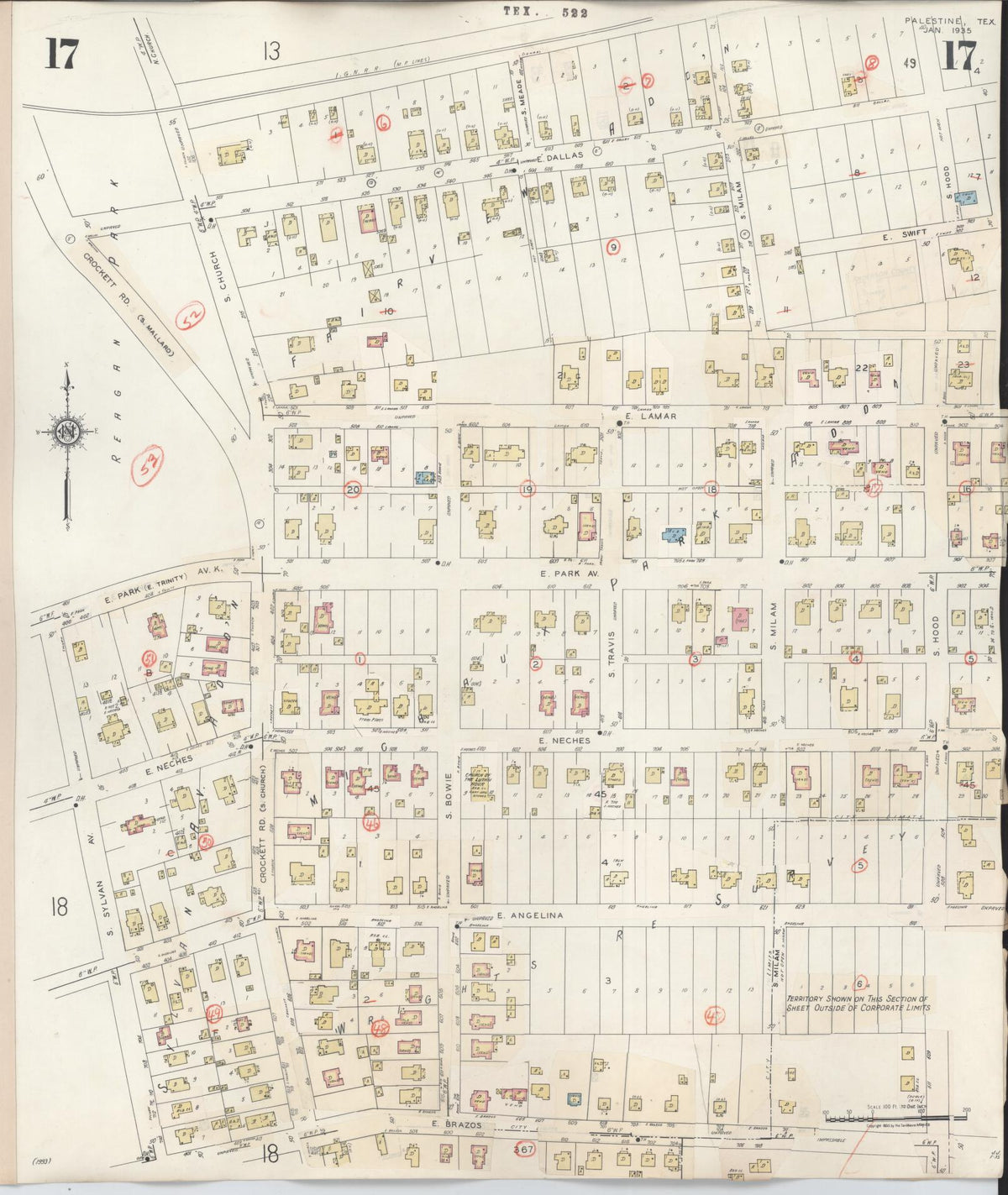 Sanborn Fire Insurance Map from Palestine, Anderson County, Texas (1949), Sheet #0017 - Complete Map Set gallery image, historic Sanborn map, vintage wall art, Texas Texas