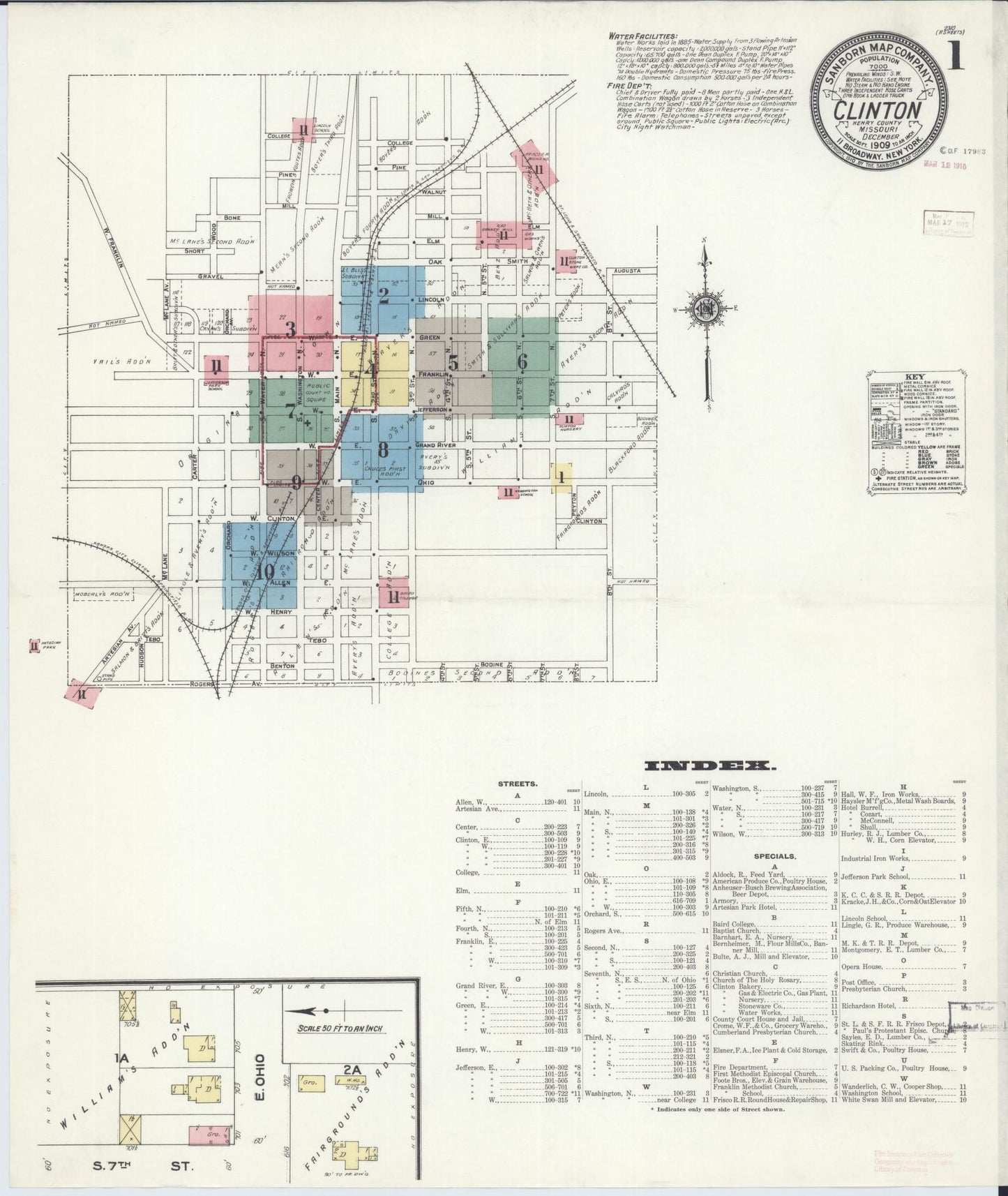 Sanborn Fire Insurance Map from Clinton, Henry County, Missouri (1909), Sheet #0001 - Complete Map Set gallery image, historic Sanborn map, vintage wall art, Missouri Missouri