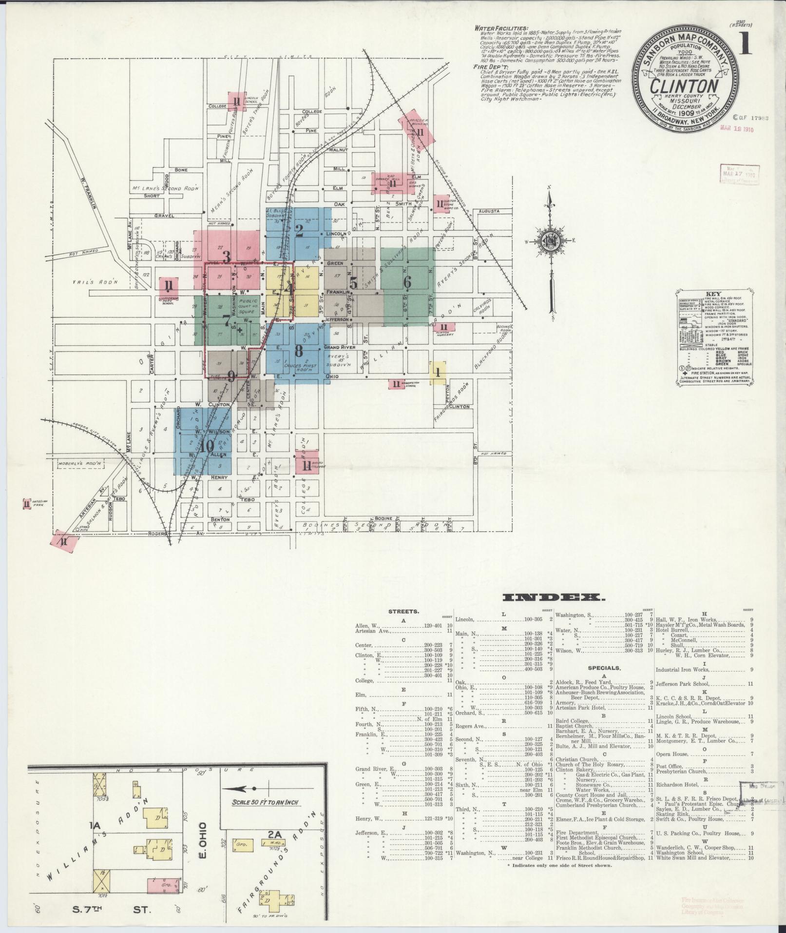 Sanborn Fire Insurance Map from Clinton, Henry County, Missouri (1909), Sheet #0001 - Complete Map Set gallery image, historic Sanborn map, vintage wall art, Missouri Missouri