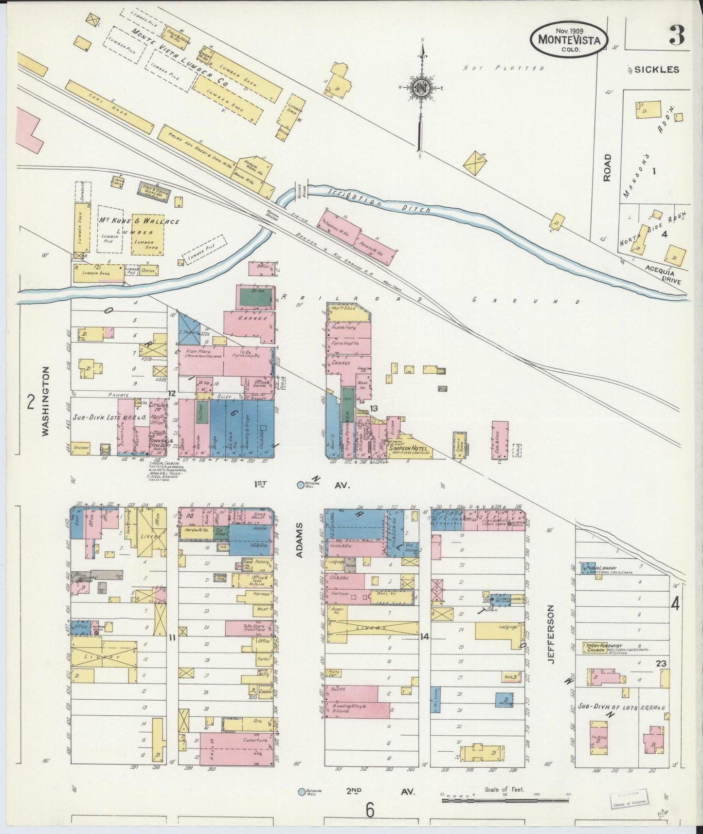 Sanborn Fire Insurance Map from Monte Vista, Rio Grande County, Colorado (1909), Sheet #0003 - Complete Map Set gallery image, historic Sanborn map, vintage wall art, Colorado Colorado