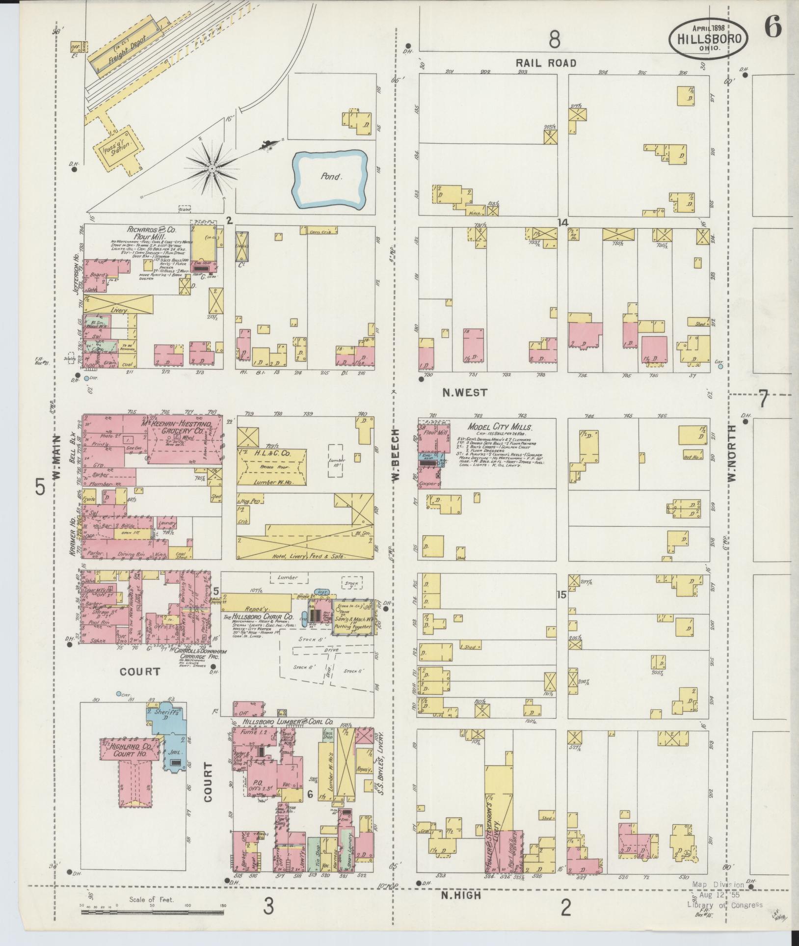 Sanborn Fire Insurance Map from Hillsboro, Highland County, Ohio (1898), Sheet #0006 - Complete Map Set gallery image, historic Sanborn map, vintage wall art, Ohio Ohio