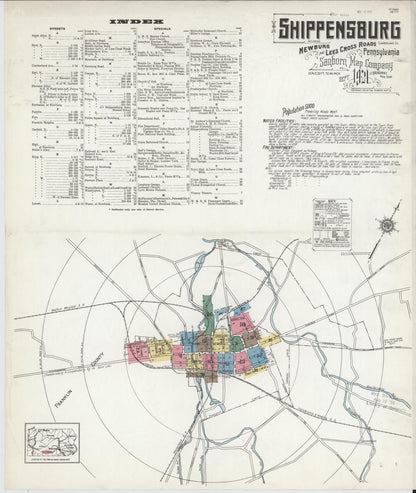 Sanborn Fire Insurance Map from Shippensburg, Cumberland And Franklin Counties, Pennsylvania (1921), Sheet #0001 - Historic Sanborn Fire Insurance Map Print, vintage old map wall art, antique decor, genealogy gift, Counties Pennsylvania map