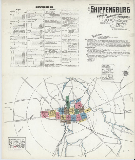 Sanborn Fire Insurance Map from Shippensburg, Cumberland And Franklin Counties, Pennsylvania (1921), Sheet #0001 - Historic Sanborn Fire Insurance Map Print, vintage old map wall art, antique decor, genealogy gift, Counties Pennsylvania map