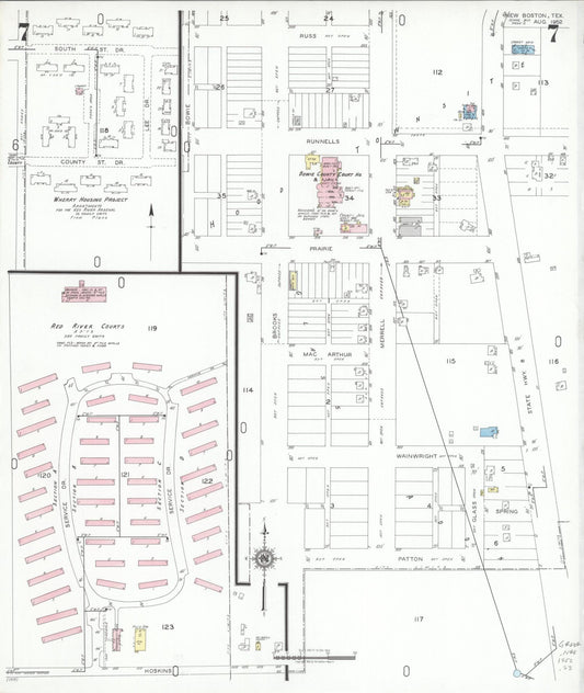 Sanborn Fire Insurance Map from New Boston, Bowie County, Texas (1952), Sheet #0007 - Historic Sanborn Fire Insurance Map Print, vintage old map wall art, antique decor, genealogy gift, Texas Texas map