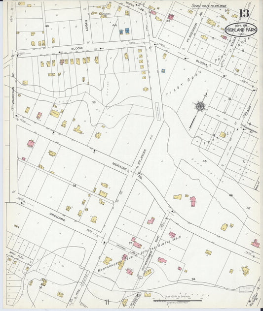 Sanborn Fire Insurance Map from Highland Park, Lake County, Illinois (1918), Sheet #0013 - Historic Sanborn Fire Insurance Map Print, vintage old map wall art, antique decor, genealogy gift, Illinois Illinois map