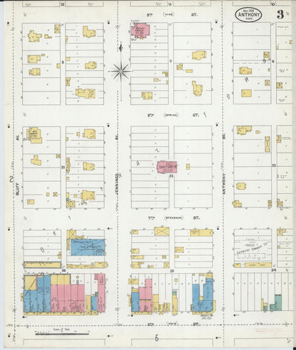 Sanborn Fire Insurance Map from Anthony, Harper County, Kansas (1905), Sheet #0003 - Complete Map Set gallery image, historic Sanborn map, vintage wall art, Kansas Kansas