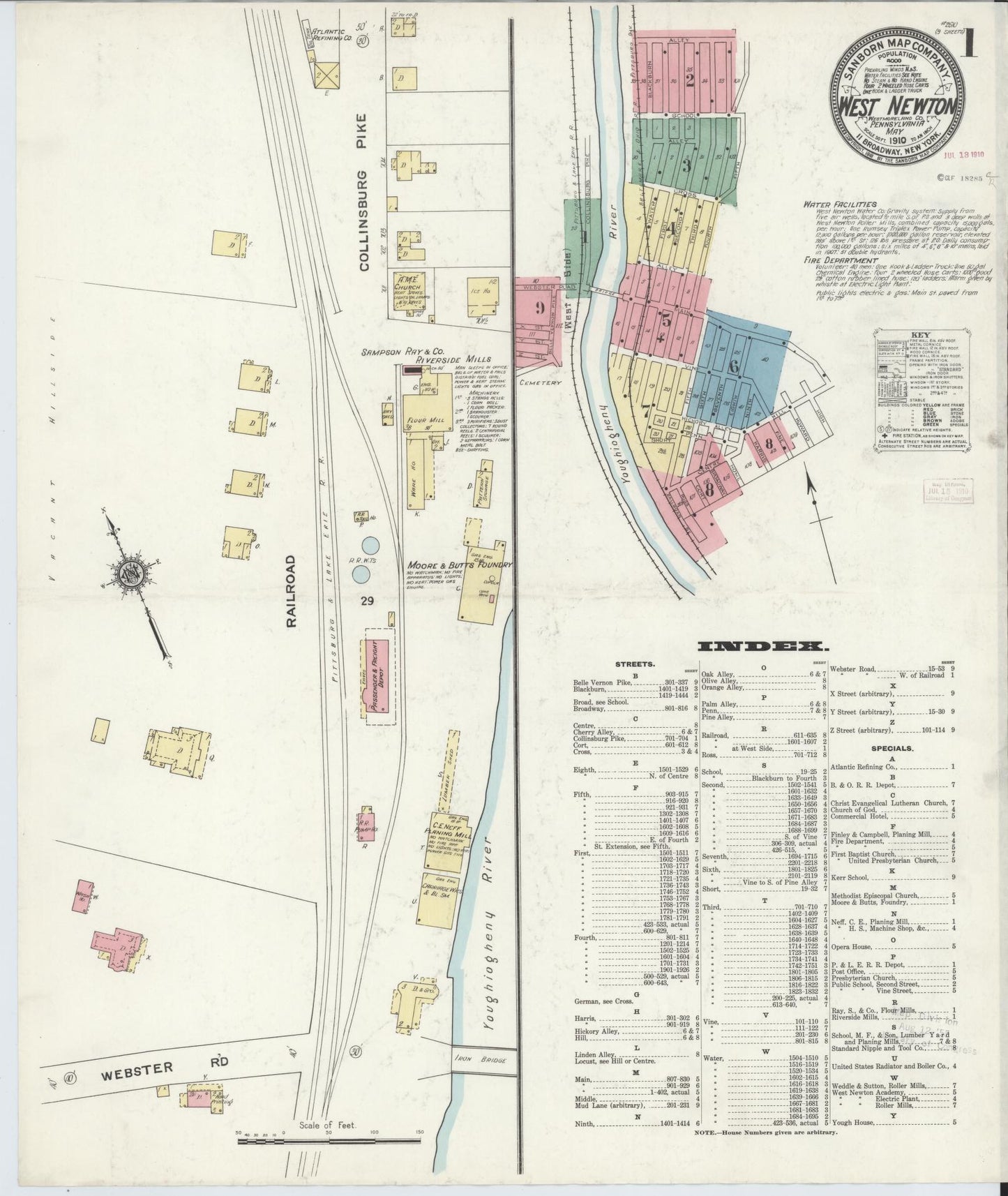 Sanborn Fire Insurance Map from West Newton, Westmoreland County, Pennsylvania (1910), Sheet #0001 - Complete Map Set gallery image, historic Sanborn map, vintage wall art, Pennsylvania Pennsylvania
