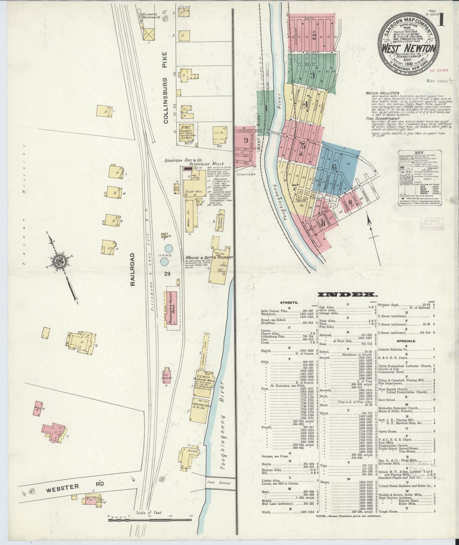 Sanborn Fire Insurance Map from West Newton, Westmoreland County, Pennsylvania (1910), Sheet #0001 - Complete Map Set gallery image, historic Sanborn map, vintage wall art, Pennsylvania Pennsylvania
