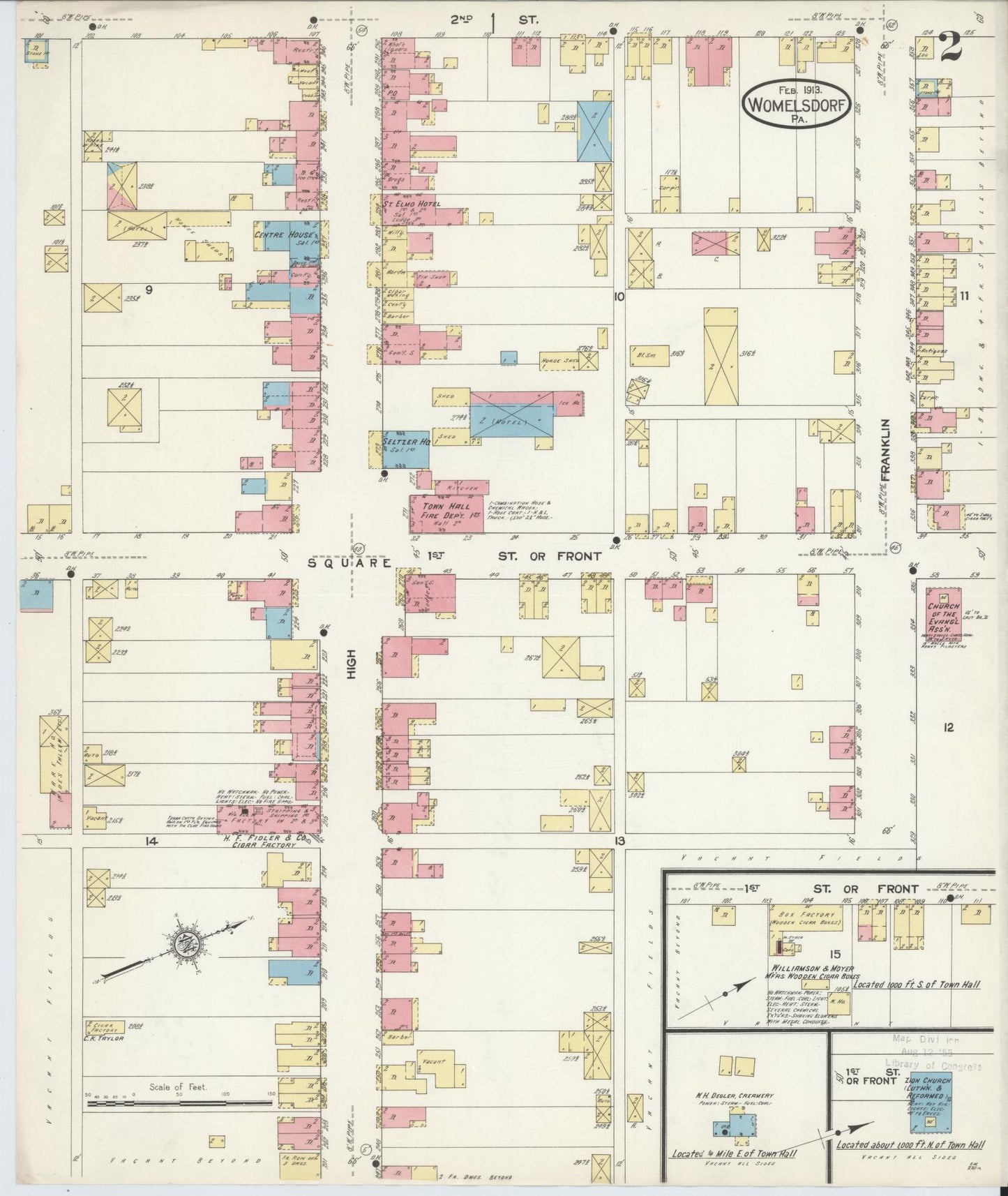 Sanborn Fire Insurance Map from Womelsdorf, Berks County, Pennsylvania (1913), Sheet #0002 - Complete Map Set gallery image, historic Sanborn map, vintage wall art, Pennsylvania Pennsylvania