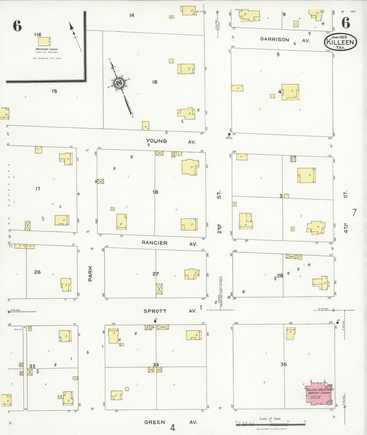 Sanborn Fire Insurance Map from Killeen, Bell County, Texas (1926), Sheet #0006 - Historic Sanborn Fire Insurance Map Print, vintage old map wall art, antique decor, genealogy gift, Texas Texas map