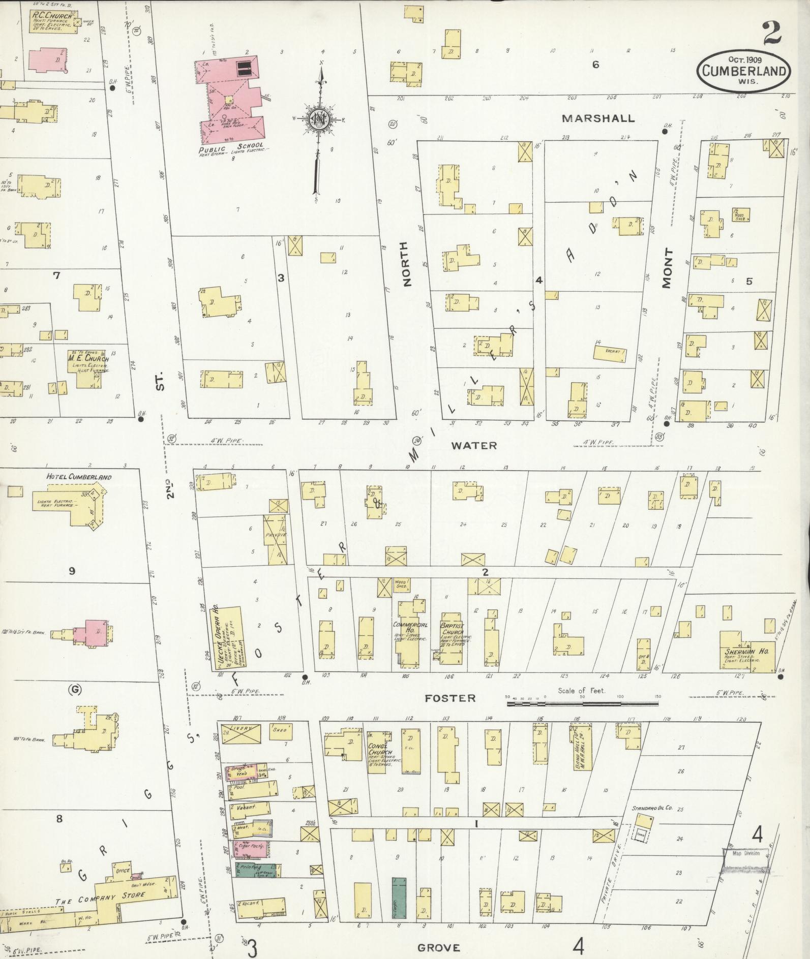 Sanborn Fire Insurance Map from Cumberland, Barron County, Wisconsin (1909), Sheet #0002 - Complete Map Set gallery image, historic Sanborn map, vintage wall art, Wisconsin Wisconsin