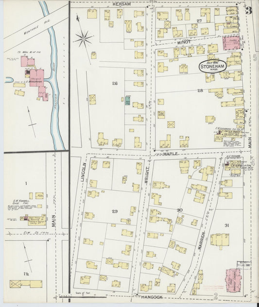Sanborn Fire Insurance Map from Stoneham, Middlesex County, Massachusetts (1892), Sheet #0003 - Historic Sanborn Fire Insurance Map Print, vintage old map wall art, antique decor, genealogy gift, Massachusetts Massachusetts map