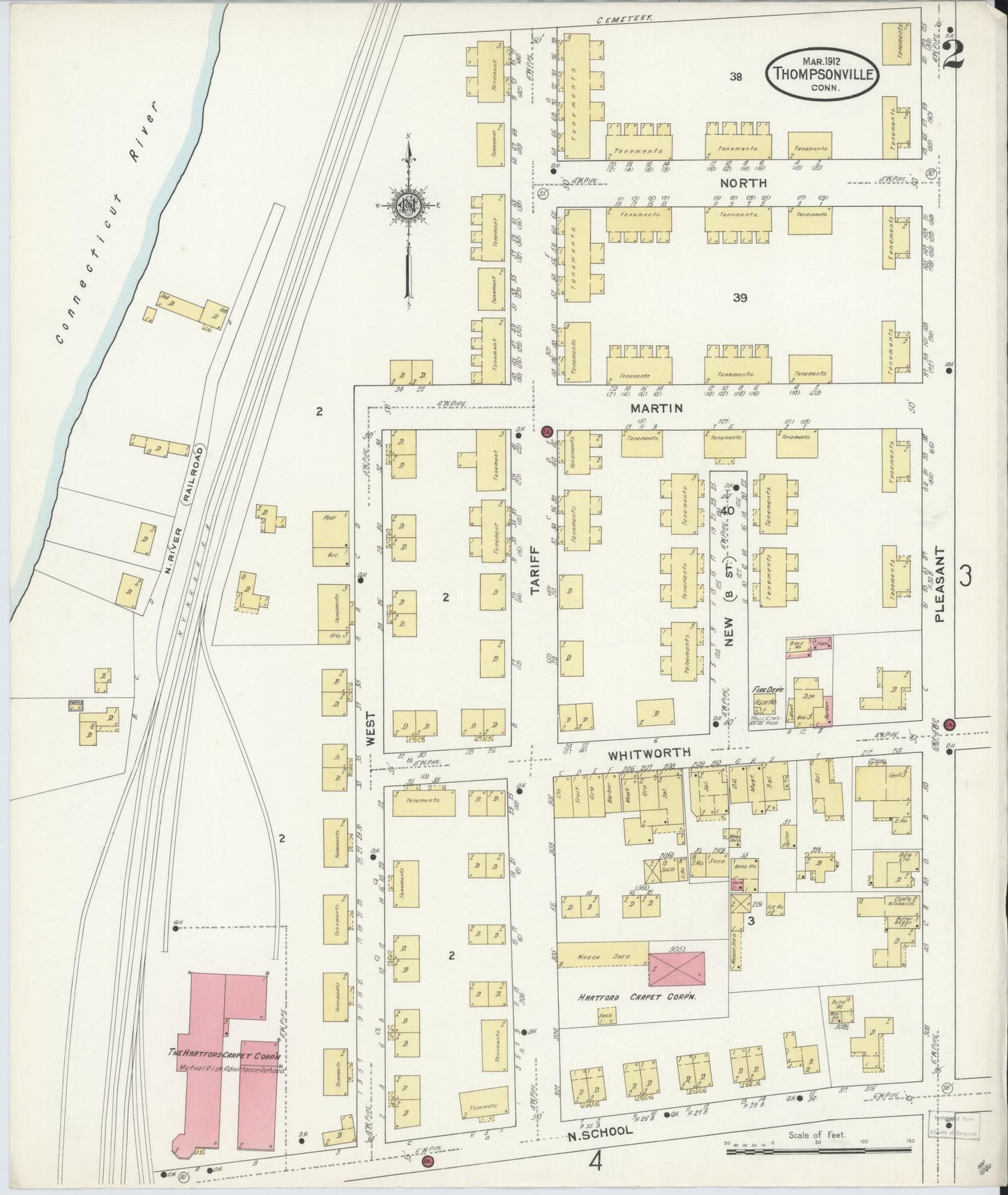 Sanborn Fire Insurance Map from Thompsonville, Hartford County, Connecticut (1912), Sheet #0002 - Complete Map Set gallery image, historic Sanborn map, vintage wall art, Connecticut Connecticut