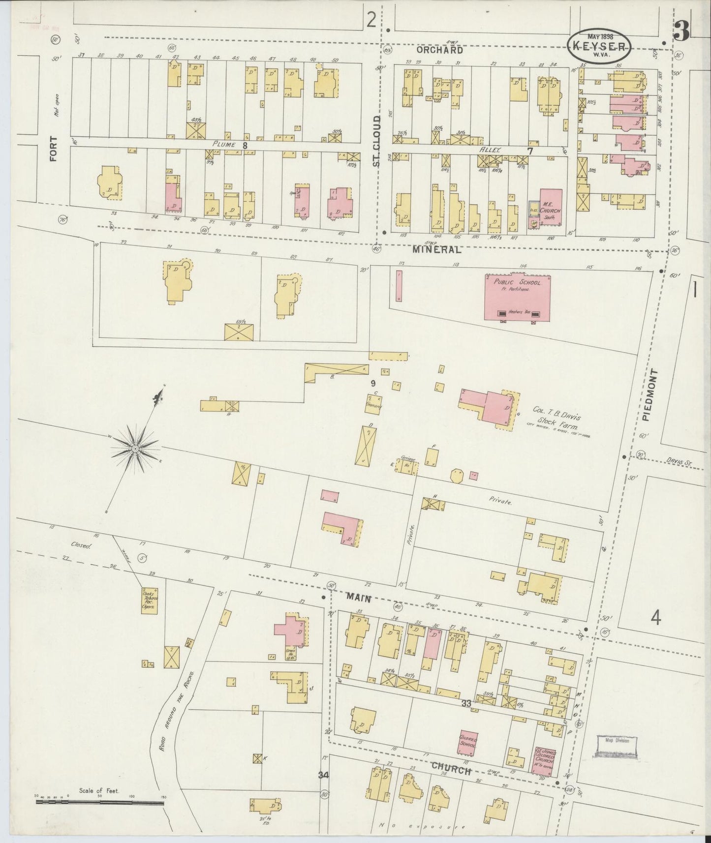 Sanborn Fire Insurance Map from Keyser, Mineral County, West Virginia (1898), Sheet #0003 - Complete Map Set gallery image, historic Sanborn map, vintage wall art, West Virginia West Virginia