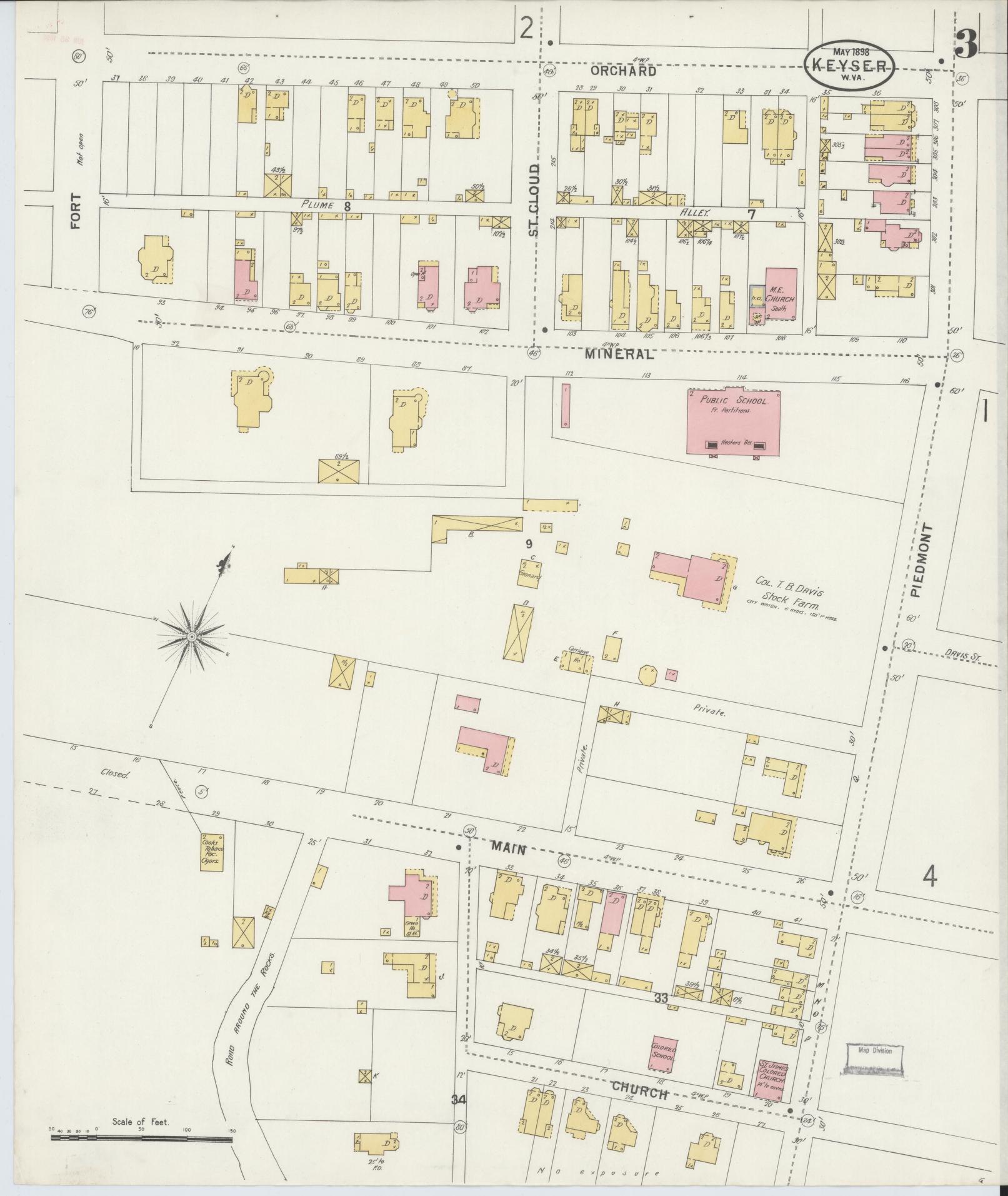 Sanborn Fire Insurance Map from Keyser, Mineral County, West Virginia (1898), Sheet #0003 - Complete Map Set gallery image, historic Sanborn map, vintage wall art, West Virginia West Virginia