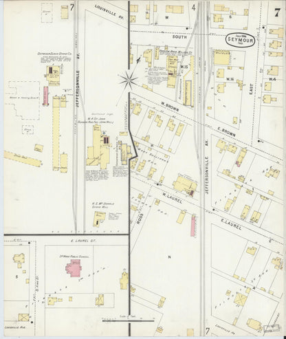 Sanborn Fire Insurance Map from Seymour, Jackson County, Indiana (1896), Sheet #0007 - Historic Sanborn Fire Insurance Map Print, vintage old map wall art, antique decor, genealogy gift, Indiana Indiana map