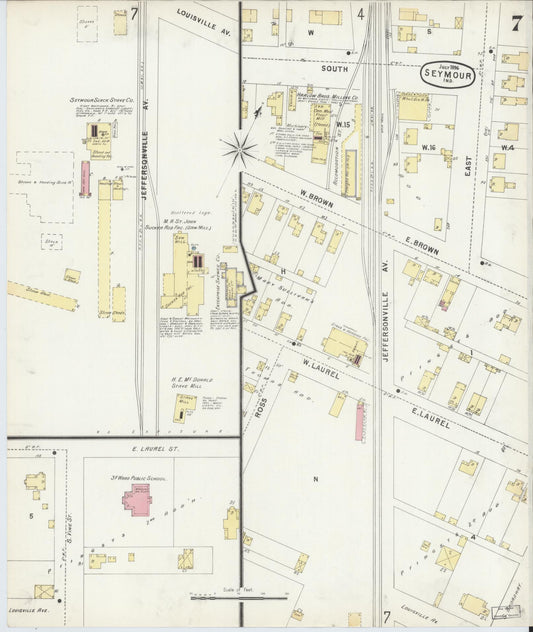 Sanborn Fire Insurance Map from Seymour, Jackson County, Indiana (1896), Sheet #0007 - Historic Sanborn Fire Insurance Map Print, vintage old map wall art, antique decor, genealogy gift, Indiana Indiana map