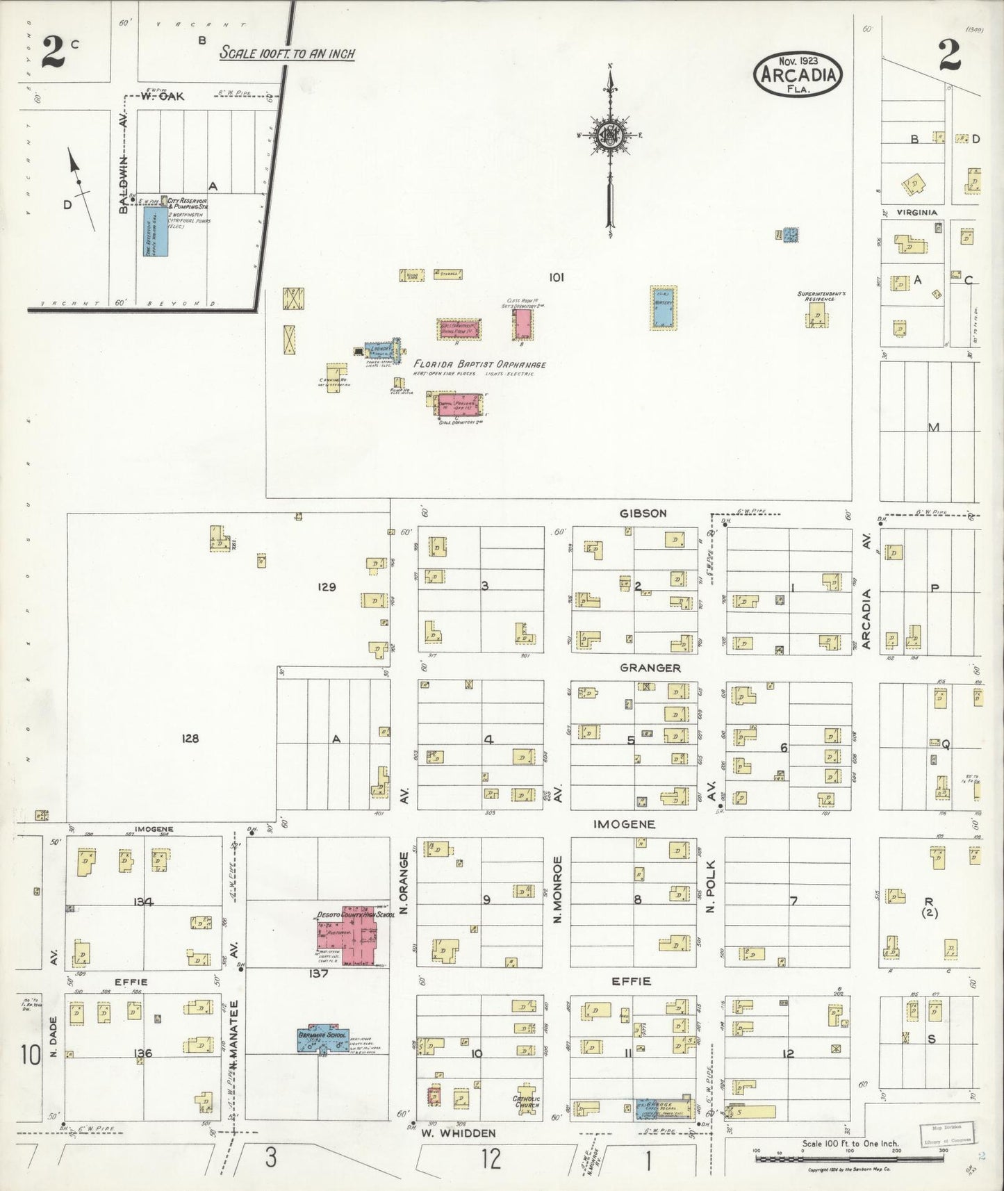 Sanborn Fire Insurance Map from Arcadia, DeSoto County, Florida (1923), Sheet #0002 - Complete Map Set gallery image, historic Sanborn map, vintage wall art, Florida Florida