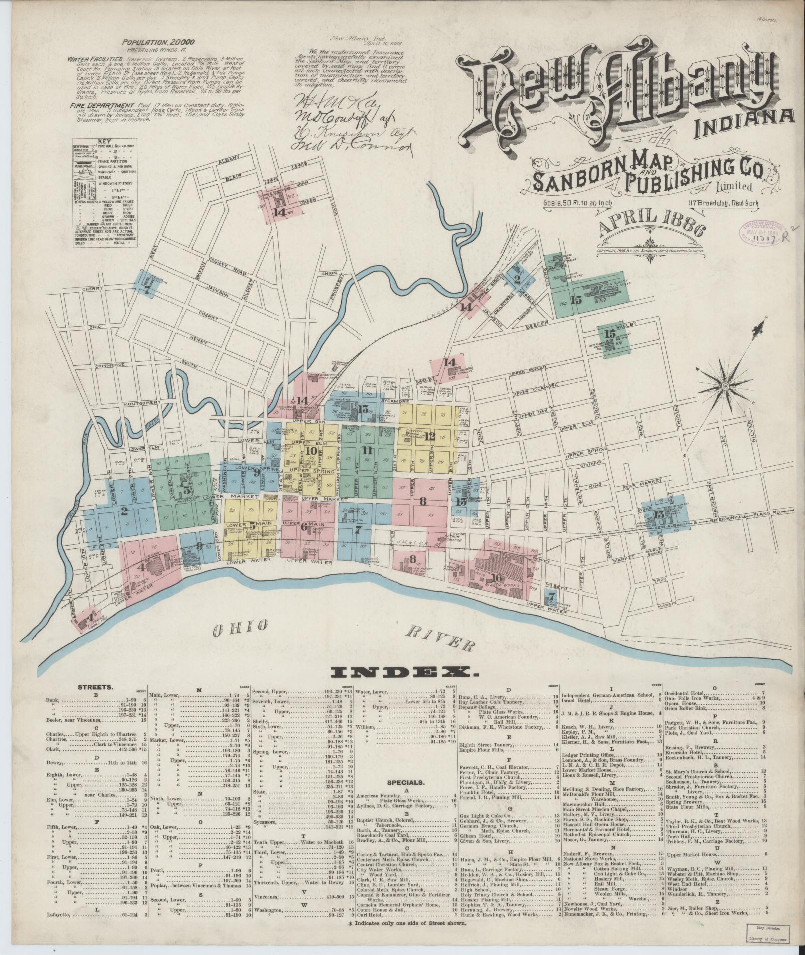 Sanborn Fire Insurance Map from New Albany, Floyd County, Indiana (1886), Sheet #0001 - Complete Map Set gallery image, historic Sanborn map, vintage wall art, Indiana Indiana