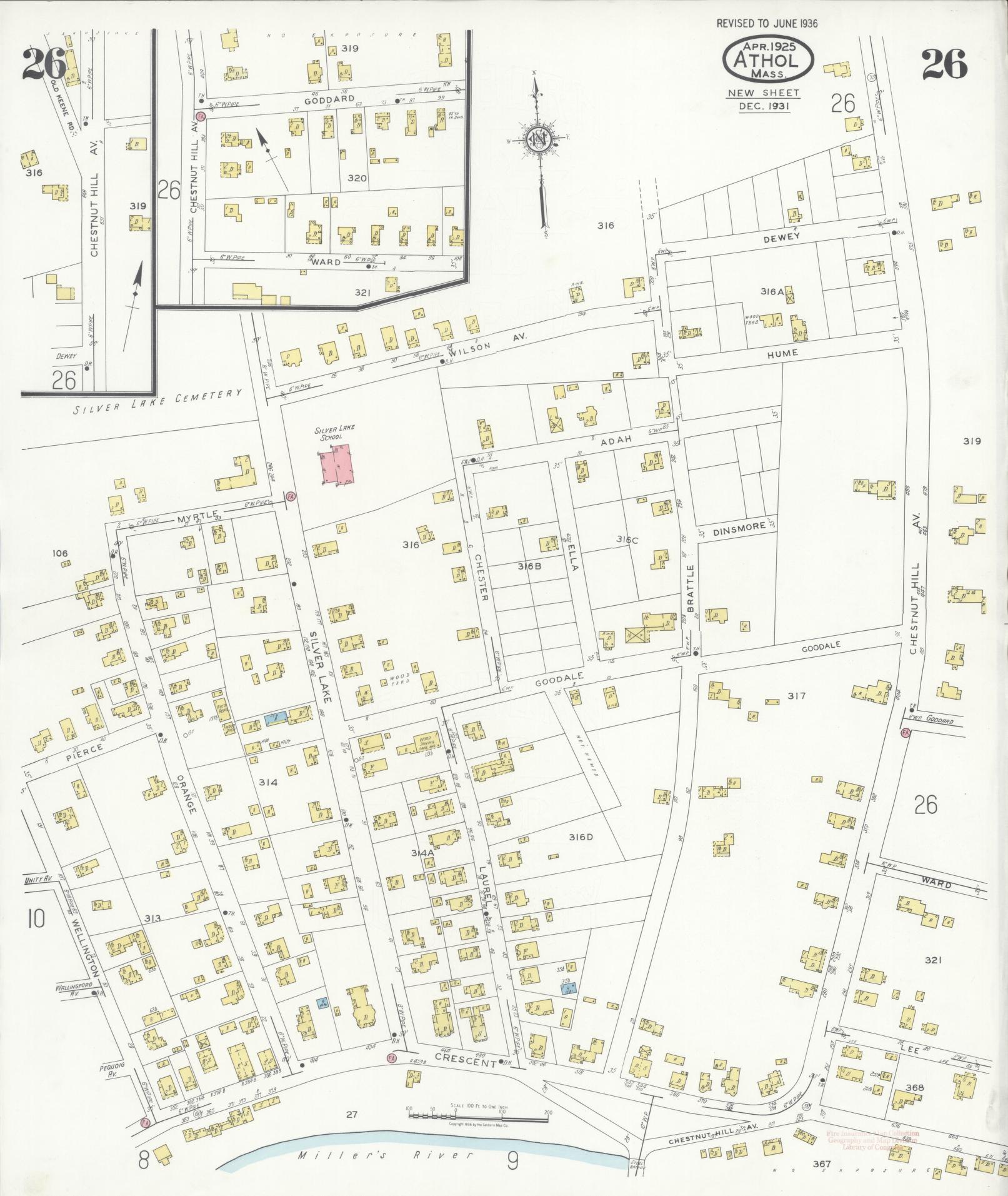 Sanborn Fire Insurance Map from Athol, Worcester County, Massachusetts (1936), Sheet #0026 - Historic Sanborn Fire Insurance Map Print, vintage old map wall art, antique decor, genealogy gift, Massachusetts Massachusetts map