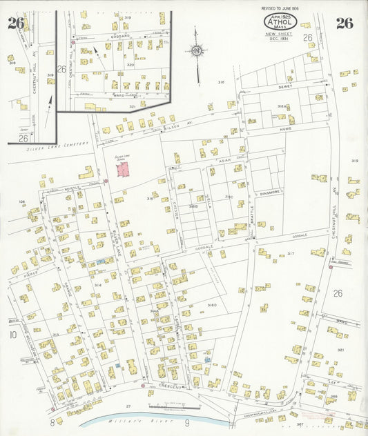 Sanborn Fire Insurance Map from Athol, Worcester County, Massachusetts (1936), Sheet #0026 - Historic Sanborn Fire Insurance Map Print, vintage old map wall art, antique decor, genealogy gift, Massachusetts Massachusetts map