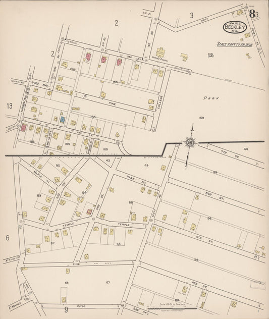 Sanborn Fire Insurance Map from Beckley, Raleigh County, West Virginia (1922), Sheet #0008 - Historic Sanborn Fire Insurance Map Print, vintage old map wall art, antique decor, genealogy gift, West Virginia West Virginia map