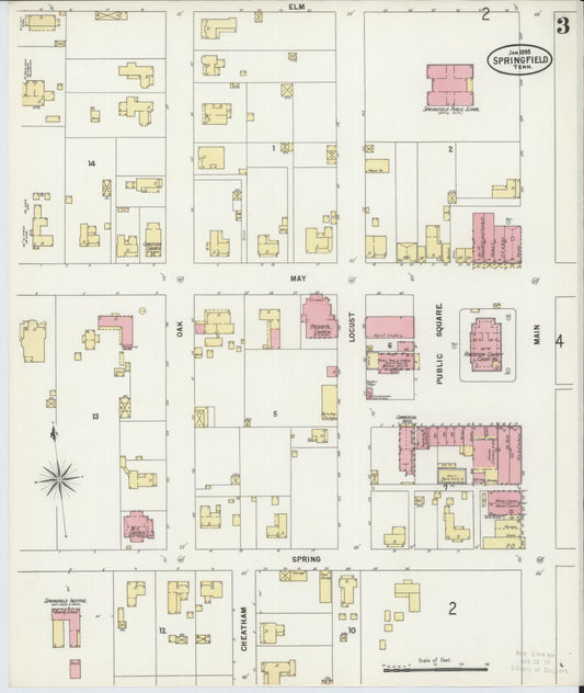Sanborn Fire Insurance Map from Springfield, Robertson County, Tennessee (1898), Sheet #0003 - Historic Sanborn Fire Insurance Map Print, vintage old map wall art, antique decor, genealogy gift, Tennessee Tennessee map