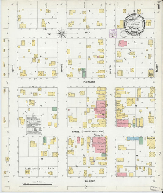 Sanborn Fire Insurance Map from Fremont, Steuben County, Indiana (1901), Sheet #0001 - Historic Sanborn Fire Insurance Map Print, vintage old map wall art, antique decor, genealogy gift, Indiana Indiana map