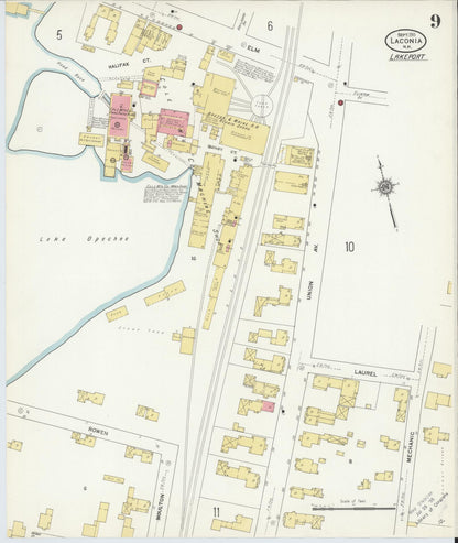 Sanborn Fire Insurance Map from Laconia, Belknap County, New Hampshire (1911), Sheet #0009 - Complete Map Set gallery image, historic Sanborn map, vintage wall art, New Hampshire New Hampshire