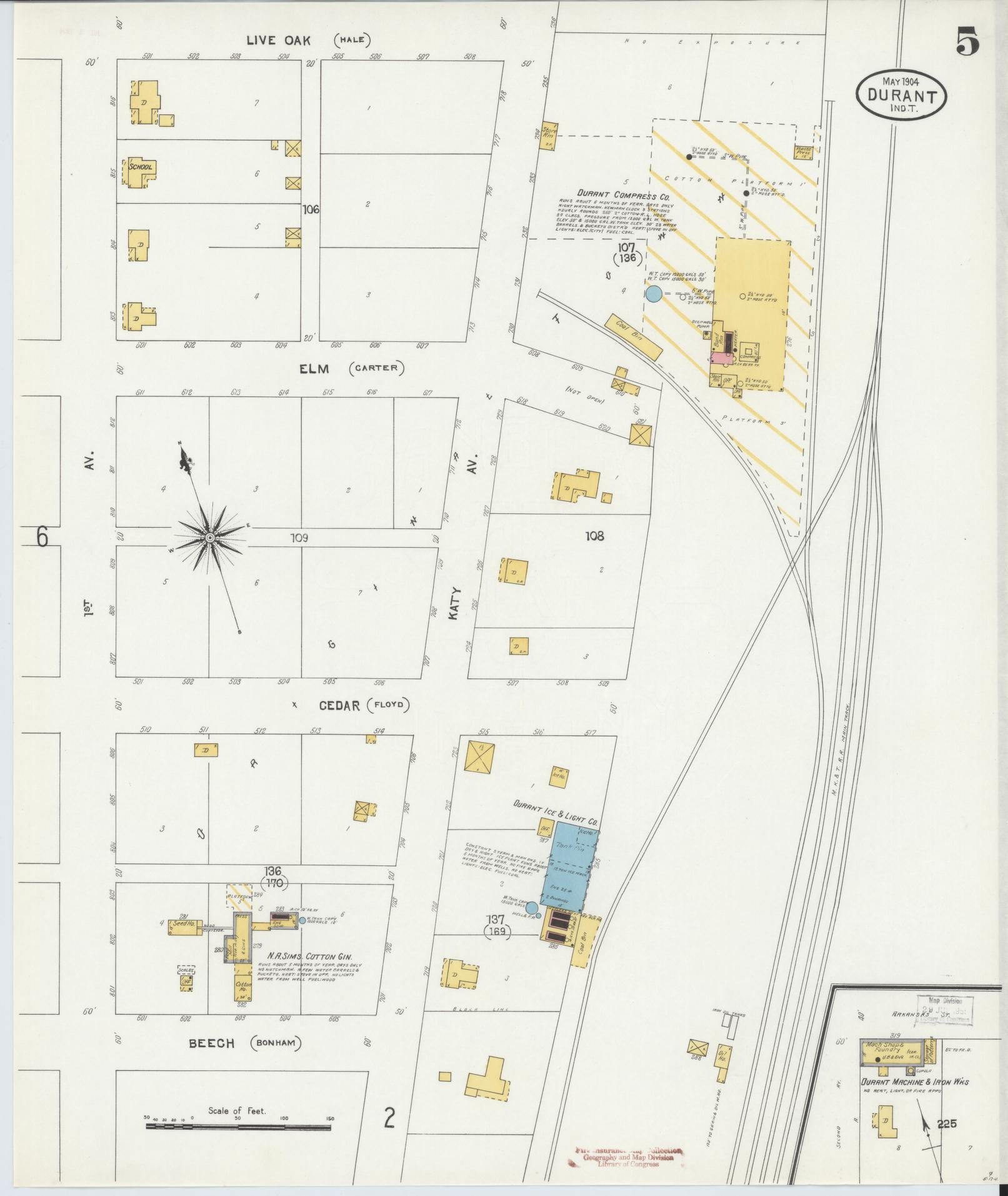 Sanborn Fire Insurance Map from Durant, Bryan County, Oklahoma (1904), Sheet #0005 - Complete Map Set gallery image, historic Sanborn map, vintage wall art, Oklahoma Oklahoma